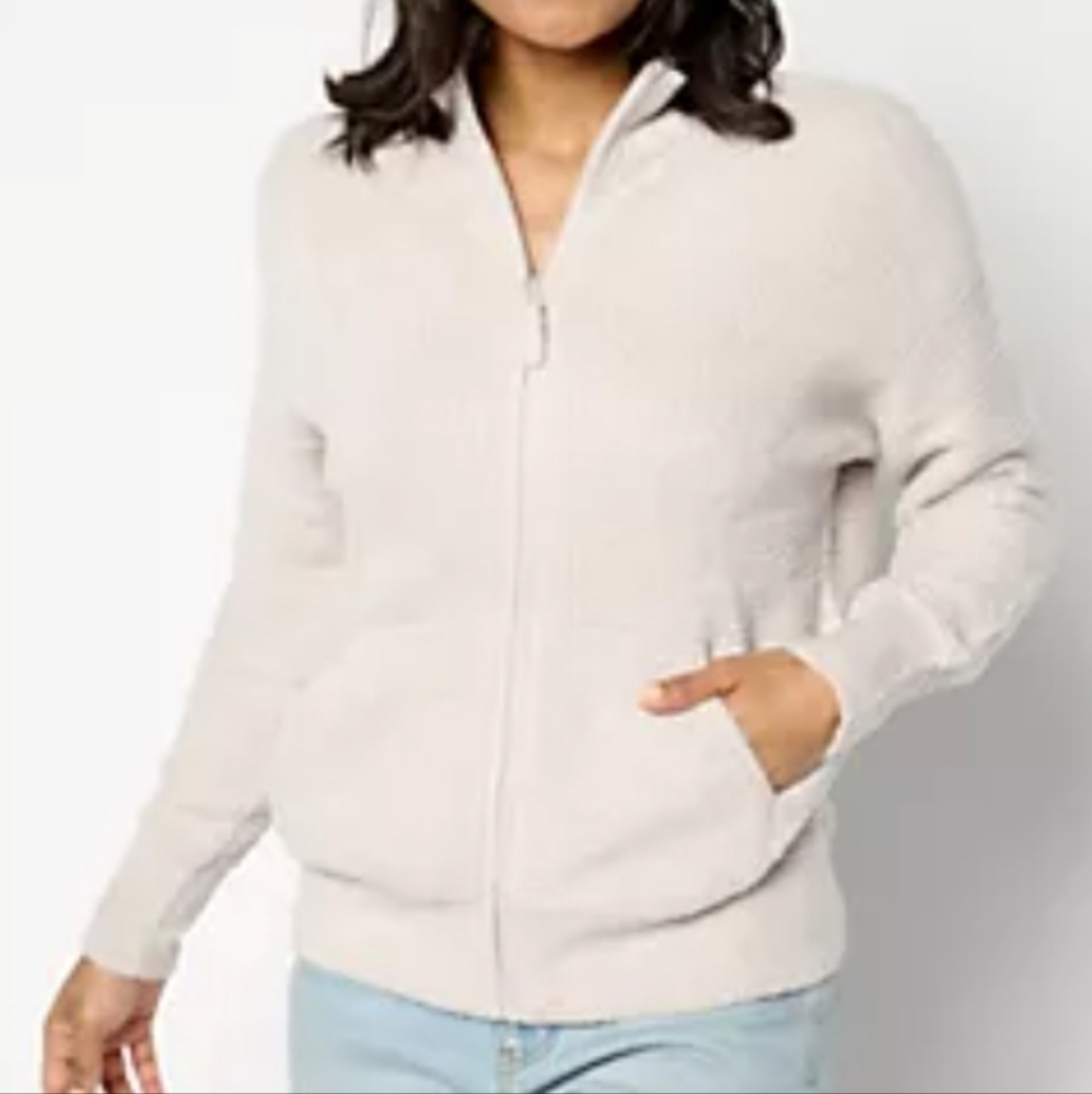 NWT Barefoot Dreams High Neck Zip Cardigan 1x in Oyster